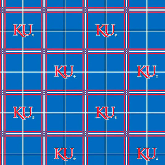 Kansas Jayhawks NCAA College Plaid Sykel Enterprises Cotton FLANNEL Fabric SYK-KS-023