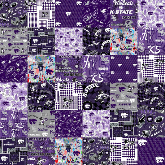 Kansas State Wildcats NCAA College Cheater Quilt Allover 60" Sykel Cotton Fabric