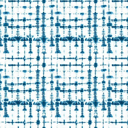 Katori Grid Geo Blue White Blank Quilting Cotton Fabric