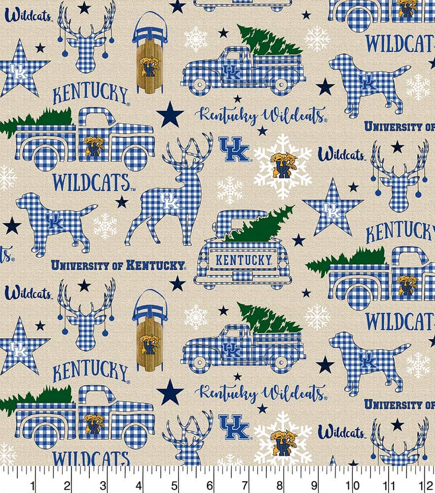 Kentucky Wildcats NCAA College UK Holiday Christmas Cotton Fabric