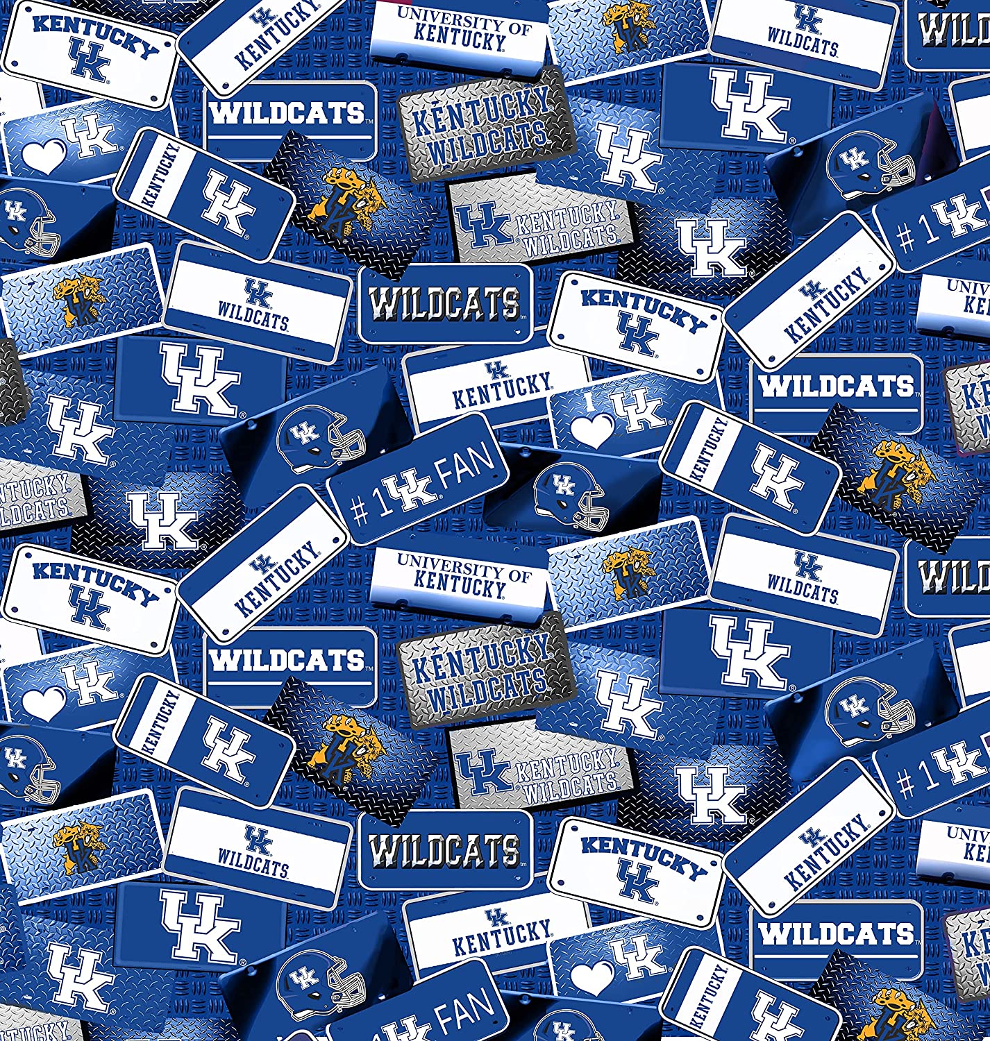 Kentucky Wildcats NCAA College UK License Plate Cotton Fabric