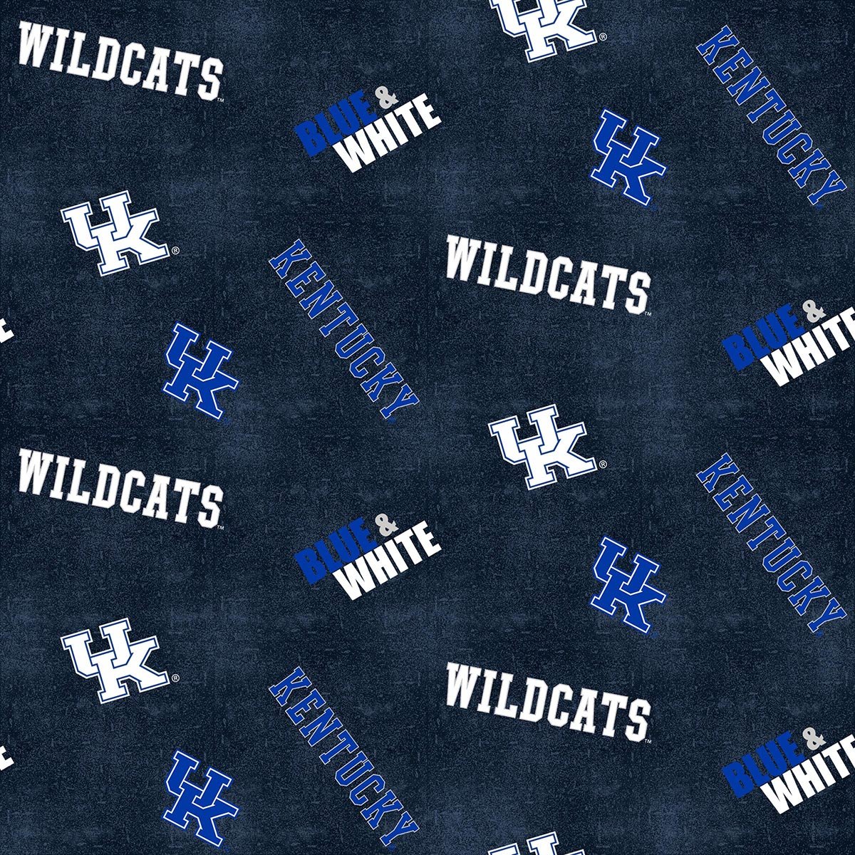 Kentucky Wildcats NCAA College KY Distressed Sykel FLANNEL Cotton Fabric