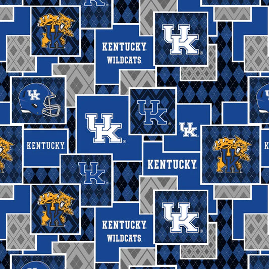 Kentucky Wildcats NCAA College Argyle Boxes Sykel Cotton Fabric SYK-KY-1371