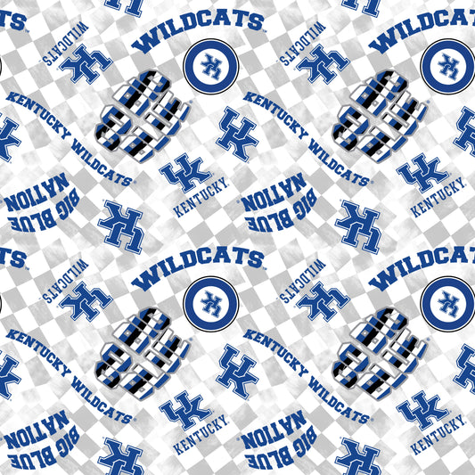 Kentucky Wildcats NCAA College Checks White Sykel Enterprises Canvas Duck Cloth Cotton Fabric KY-1380-WHITE