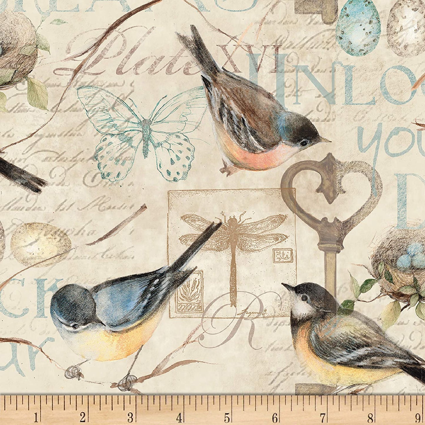 Keys to the Garden Unlock Your Dreams Birds Susan Winget Springs Creative Cotton Fabric