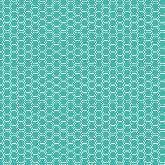 Kimberbell Basics Honeycomb White Teal Kim Christopherson Maywood Studio Cotton Fabric MS-8256-O