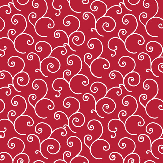 Kimberbell Basics Scroll White Red Kim Christopherson Maywood Studio Cotton Fabric MS-8243-R