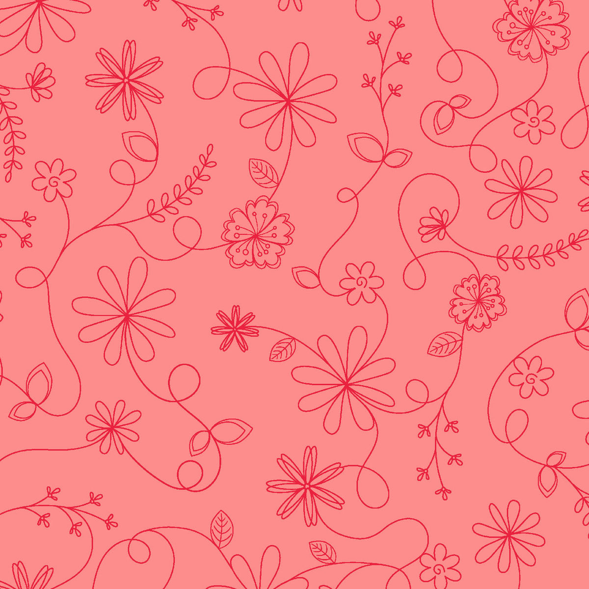 Kimberbell Basics Swirl Floral Red Pink Kim Christopherson Maywood Studio Cotton Fabric MS-8261-P