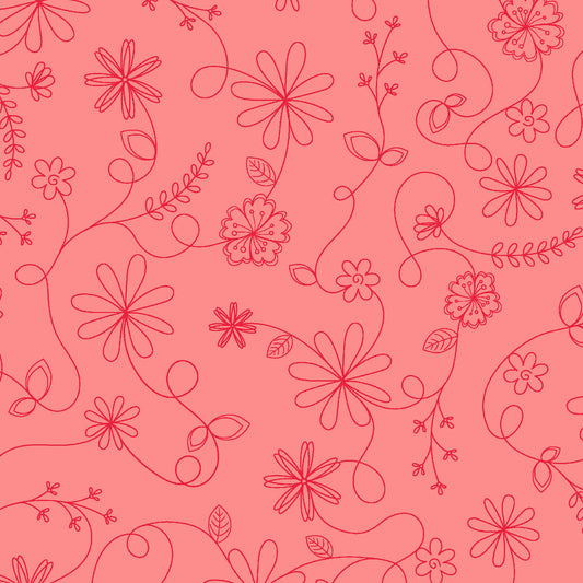 Kimberbell Basics Swirl Floral Red Pink Kim Christopherson Maywood Studio Cotton Fabric MS-8261-P