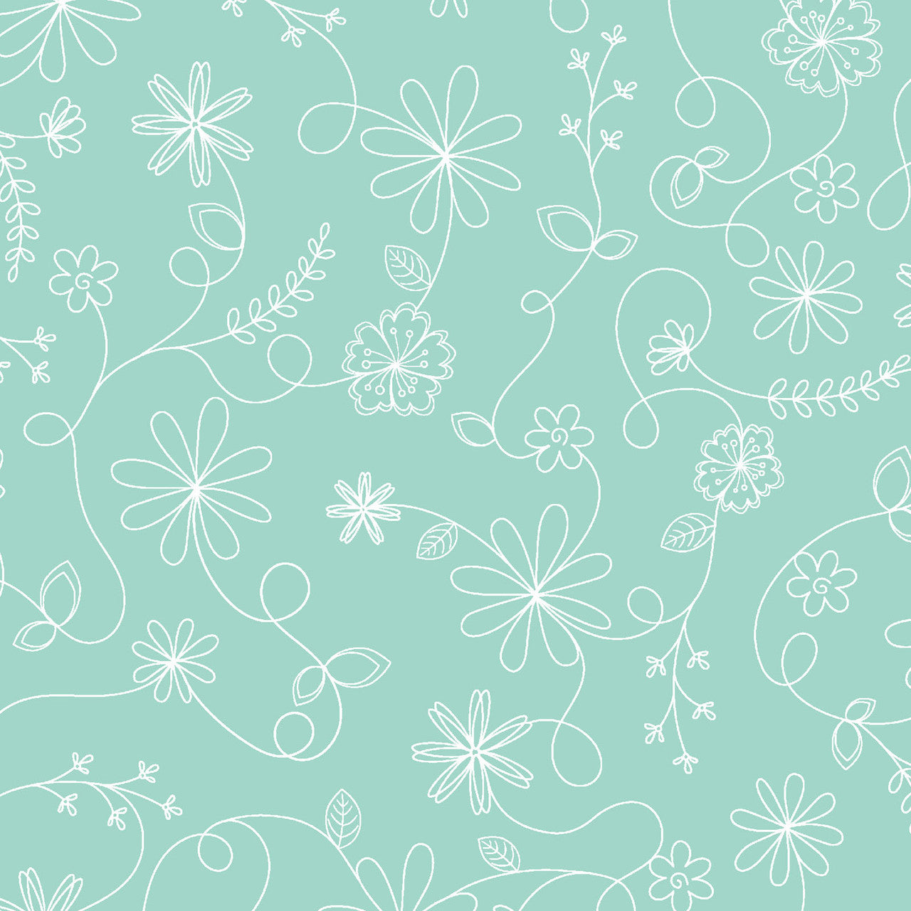 Kimberbell Basics Swirl Floral White Aqua Kim Christopherson Maywood Studio Cotton Fabric MS-8261-Q