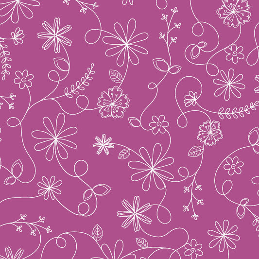 Kimberbell Basics Swirl Floral White Violet Purple Kim Christopherson Maywood Studio Cotton Fabric MS-8261-V