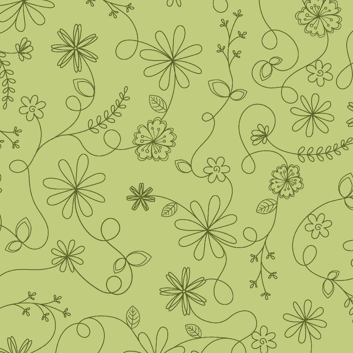 Kimberbell Basics Swirl Floral Green Kim Christopherson Maywood Studio Cotton Fabric MS-8261-G
