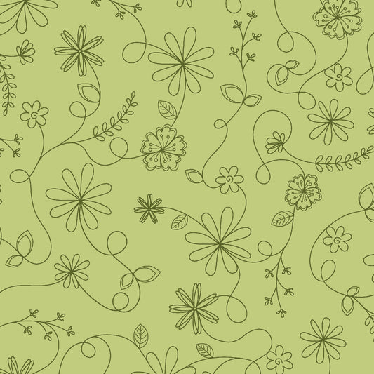Kimberbell Basics Swirl Floral Green Kim Christopherson Maywood Studio Cotton Fabric MS-8261-G