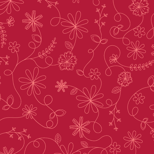 Kimberbell Basics Swirl Floral Red Kim Christopherson Maywood Studio Cotton Fabric MS-8261-R
