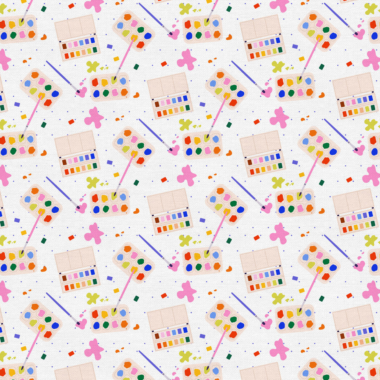 Kindergarten Cubbies Art Class White Cream Paintbrush Studio Cotton Fabric PBS-120-25006