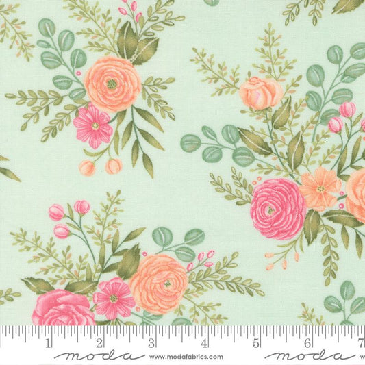 Kindness Rose Garden Florals Mist Aqua Deb Strain Moda Fabrics Cotton Fabric MD-56150-18