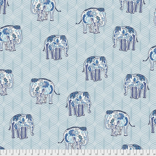 Kismet The Parade Elephants Tonal Blue Valori Wells Free Spirit Fabrics Cotton Fabric