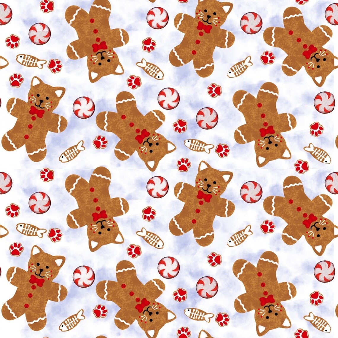 Kitten Christmas Gingerbread Kittens White Kayomi Harai Studio E Cotton Fabric SE-5639-1