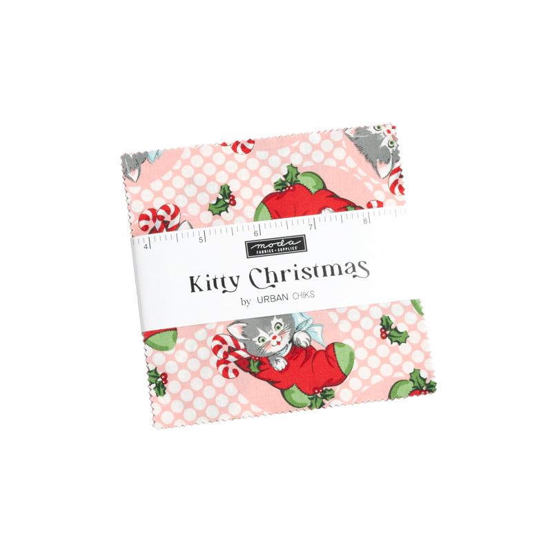 Kitty Christmas 5" Squares Charm Pack Urban Chicks Moda Cotton Fabric