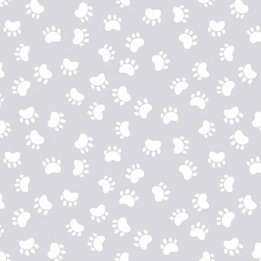 Kitty the Cat Paw Prints Light Grey Susybee Clothworks Cotton Fabric CLT-SB20393-150
