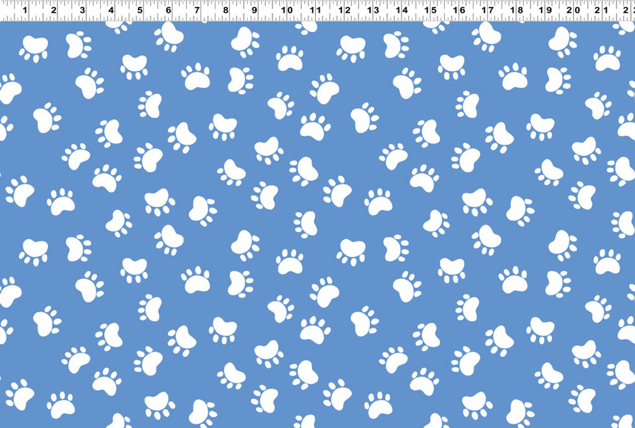 Kitty the Cat Paw Prints Medium Blue Susybee Clothworks Cotton Fabric CLT-SB20393-740