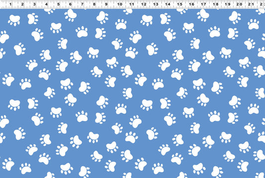 Kitty the Cat Paw Prints Medium Blue Susybee Clothworks Cotton Fabric CLT-SB20393-740