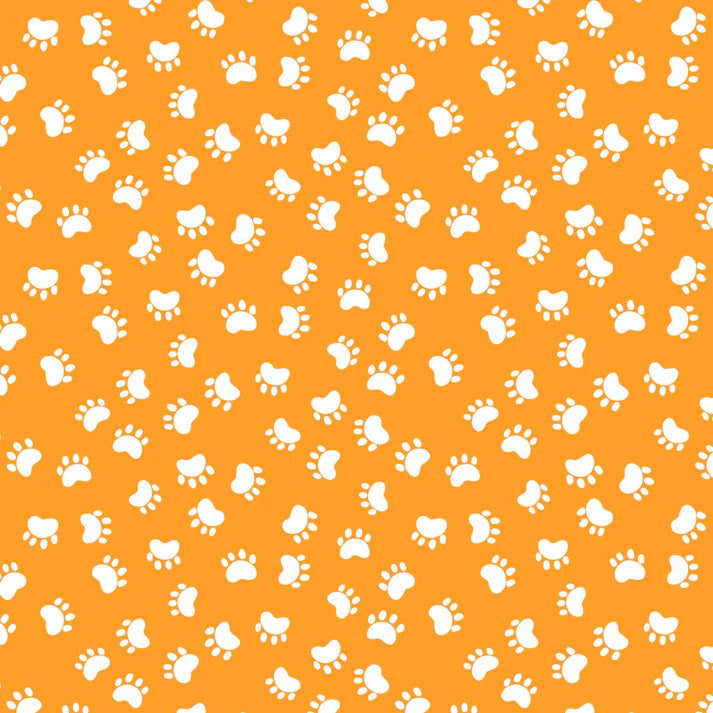 Kitty the Cat Paw Prints Orange Susybee Clothworks Cotton Fabric CLT-SB20393-430