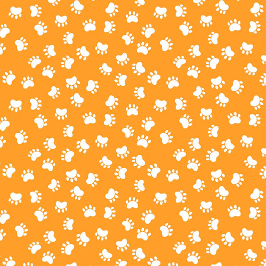 Kitty the Cat Paw Prints Orange Susybee Clothworks Cotton Fabric CLT-SB20393-430