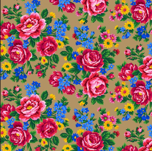 Kokum Scarf Floral Chestnut Brown Elizabeth's Studio Cotton Fabric ES-677-CHESTNUT