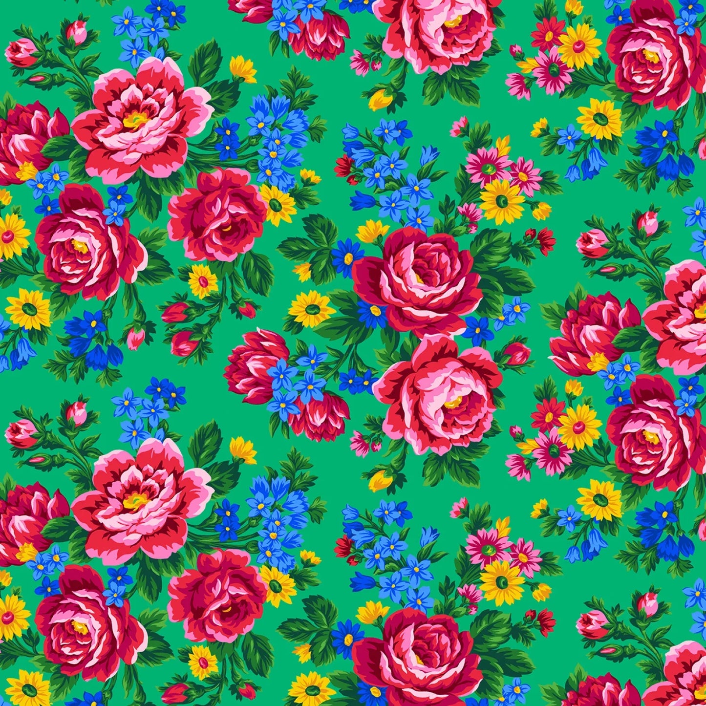 Kokum Scarf Floral Emerald Elizabeth's Studio Cotton Fabric ES-677-EMERALD