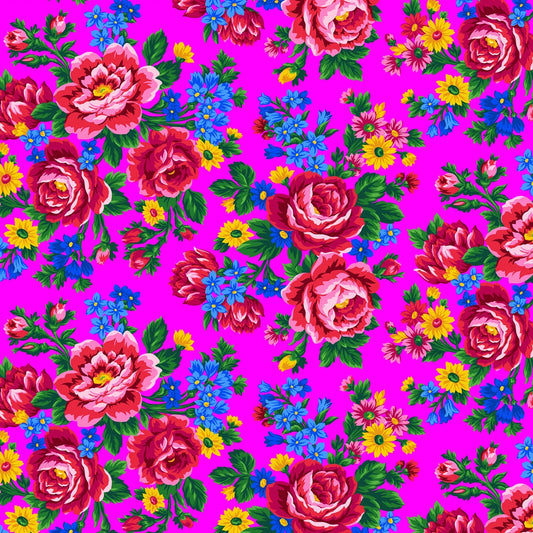 Kokum Scarf Floral Hotpink Elizabeth's Studio Cotton Fabric ES-677-HOTPINK