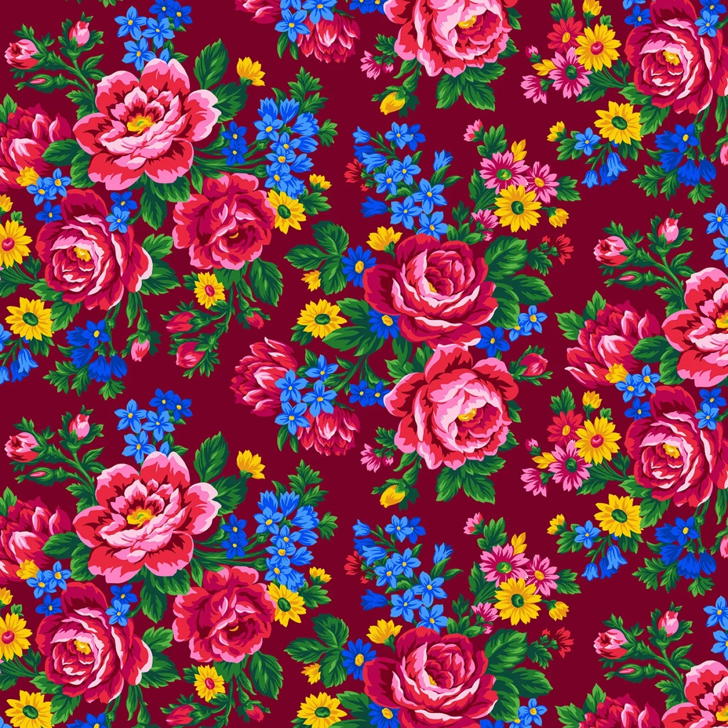 Kokum Scarf Floral Maroon Elizabeth's Studio Cotton Fabric ES-677-MAROON