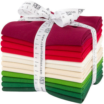 Kona Cotton Holiday Palette Fat Quarter Bundle 18"x21" 12 pcs Robert Kaufman Cotton Fabric