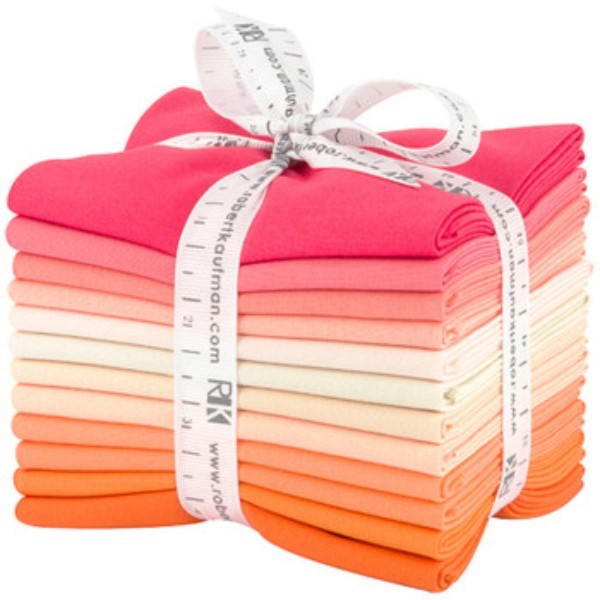 Kona Solids Melon Ball Palette Fat Quarter Bundle 18"X21" 12 pcs Robert Kaufman Cotton Fabric