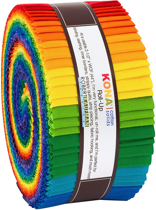 Kona Bright Rainbow Palette 2.5" Strips 40pcs Robert Kaufman Cotton Fabric Kona-RU-784-40