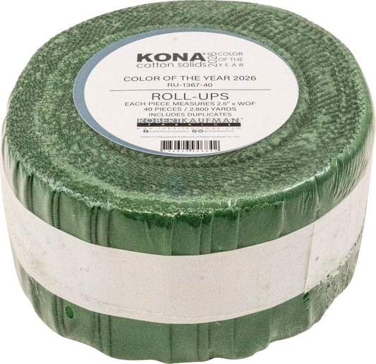 Kona Color Of The Year 2026 Wander Green Palette 2.5" Strips Jelly Roll Robert Kaufman Cotton Fabric Kona-RU-1367-40