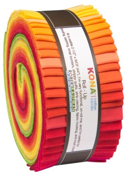 Kona Cotton Christa Watson Designer Palette Roll-up 2.5" Strips 40pcs Orange Yellow Green Robert Kaufman Cotton Fabric RK-RU-485-40