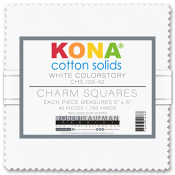 Kona Cotton Solids White 5” Squares 42 pcs Robert Kaufman Cotton Fabric