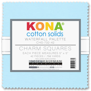 Kona Cotton Waterfall Palette 5” Squares 42 pcs Robert Kaufman Cotton Fabric Kona-CHS-732-42