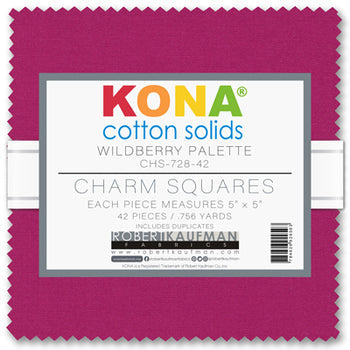 Kona Cotton Wildberry Palette 5” Squares 42 pcs Robert Kaufman Cotton Fabric Kona-CHS-728-42