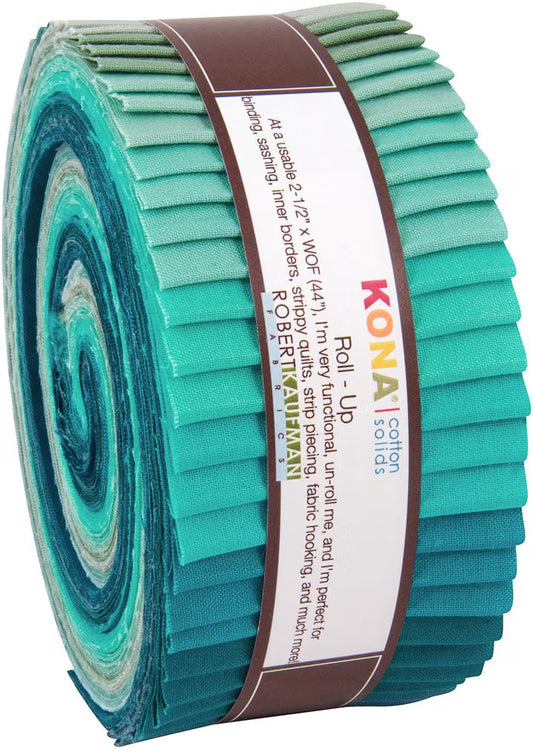 Kona Midnight Oasis Solids Blue Teal Green Palette 2.5" Strips 40pcs Robert Kaufman Cotton Fabric Kona-RU-442-40