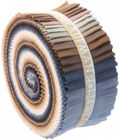 Kona Solid Neutrals Pallette Roll Up of 41 Strips 2.5'' Robert Kaufman Cotton Fabric