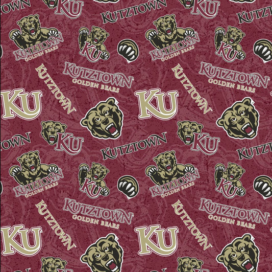 Kutztown Golden Bears NCAA Wave College Logo Sykel Enterprises Cotton Fabric KUTZ-1178