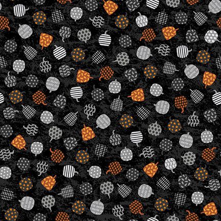 Midnight Magic Tossed Mini Pumpkins Black Gracie Popp Studio E Cotton Fabric