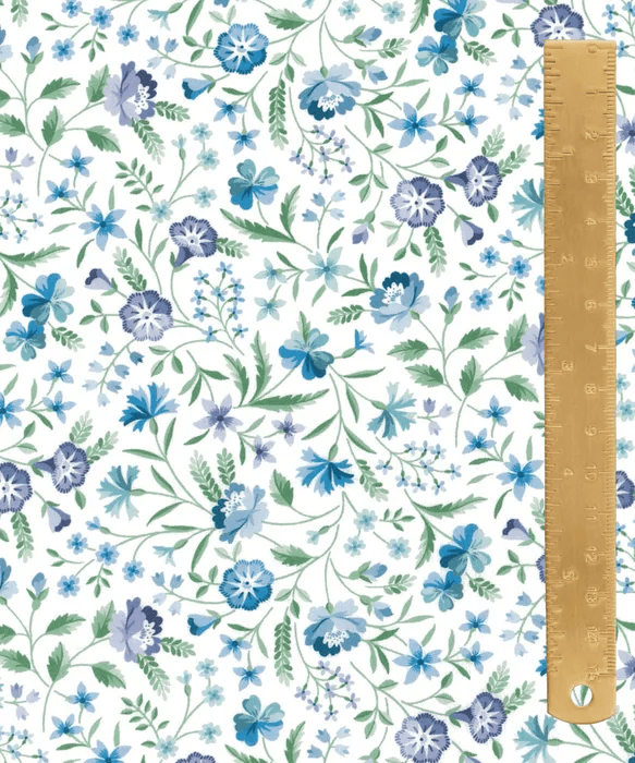 SS26 Floral Rebellion Robyn Emily Floral White Blue Liberty Fabrics Cotton Tana Lawn Fabric LF-036361008-B | US Fabric Shop