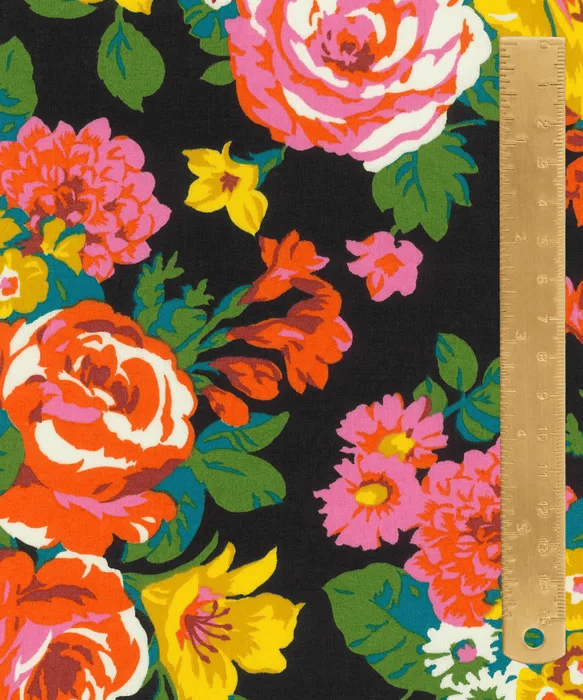 SS26 Floral Rebellion Flower Crown Black Liberty Fabrics Cotton Tana Lawn Fabric LF-036361021-A | US Fabric Shop