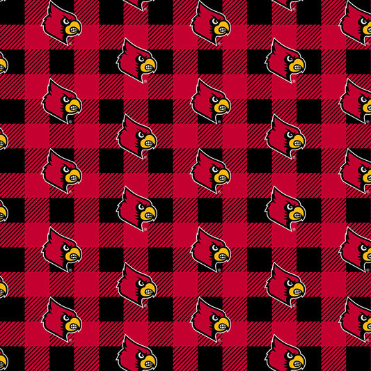 Louisville Cardinals NCAA College Buffalo Plaid Sykel Enterprises Polyester FLEECE Fabric LOU-1190