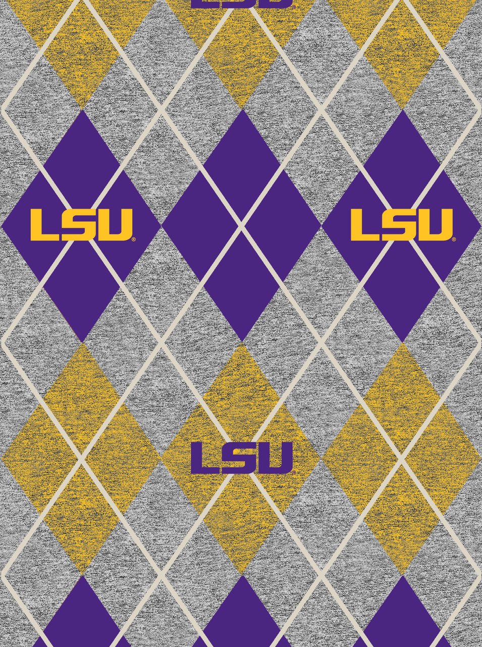 Louisiana State LSU Tigers NCAA College Heather Argyle Sykel Enterprises Polyester FLEECE Fabric LSU-1148