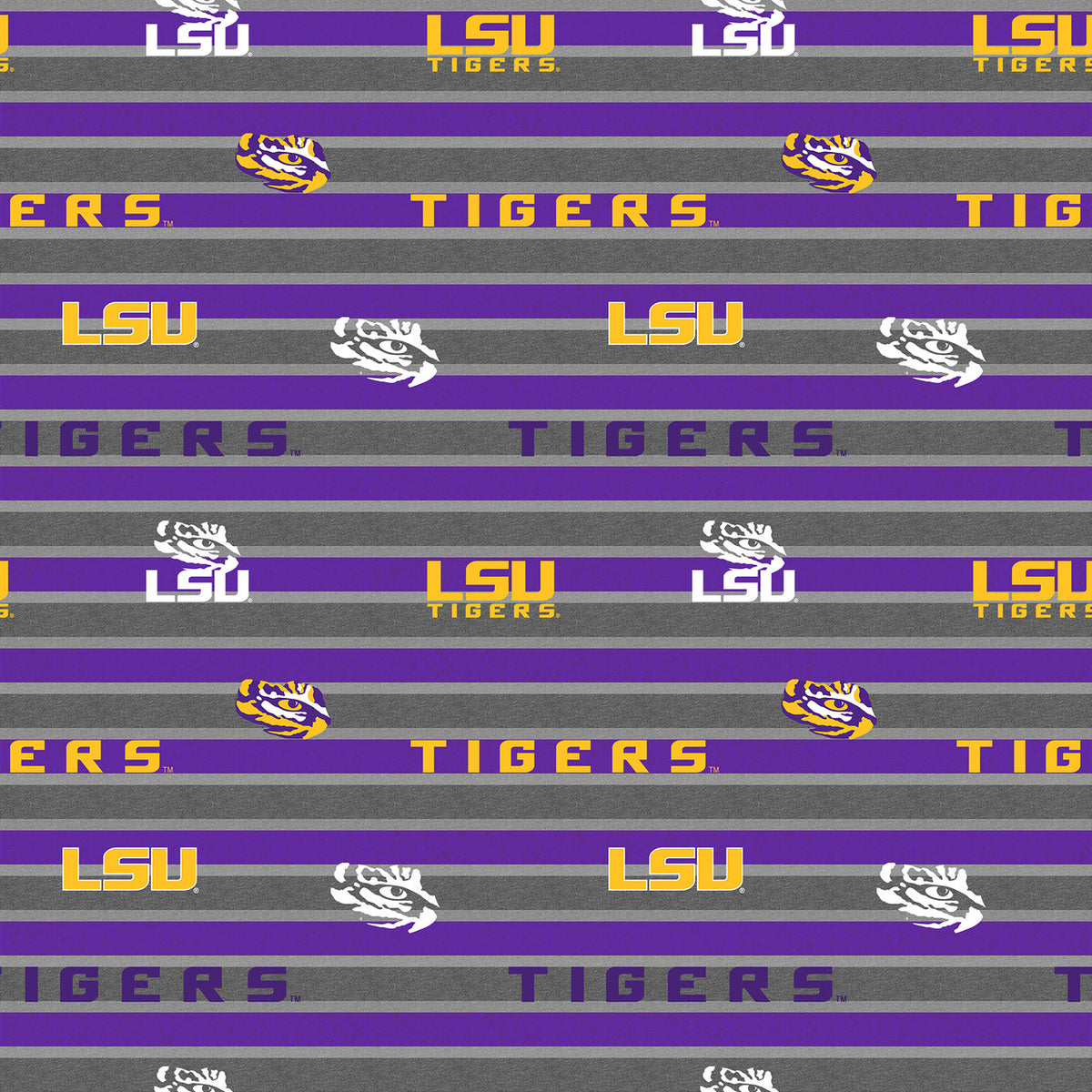 Louisiana State LSU Tigers NCAA College Polo Stripe Sykel Enterprises Polyester FLEECE Fabric LSU-1151