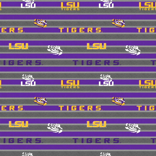Louisiana State LSU Tigers NCAA College Polo Stripe Sykel Enterprises Polyester FLEECE Fabric LSU-1151